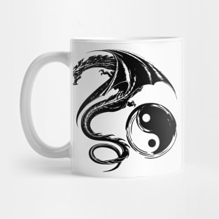 Yin And Yang Big Black Flying Dragon On White Background Design Mug